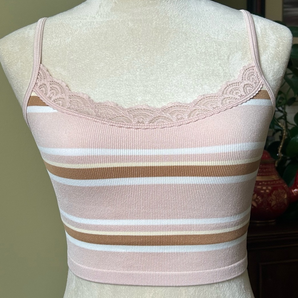 Aerie Lace Trim Pink Tank Top